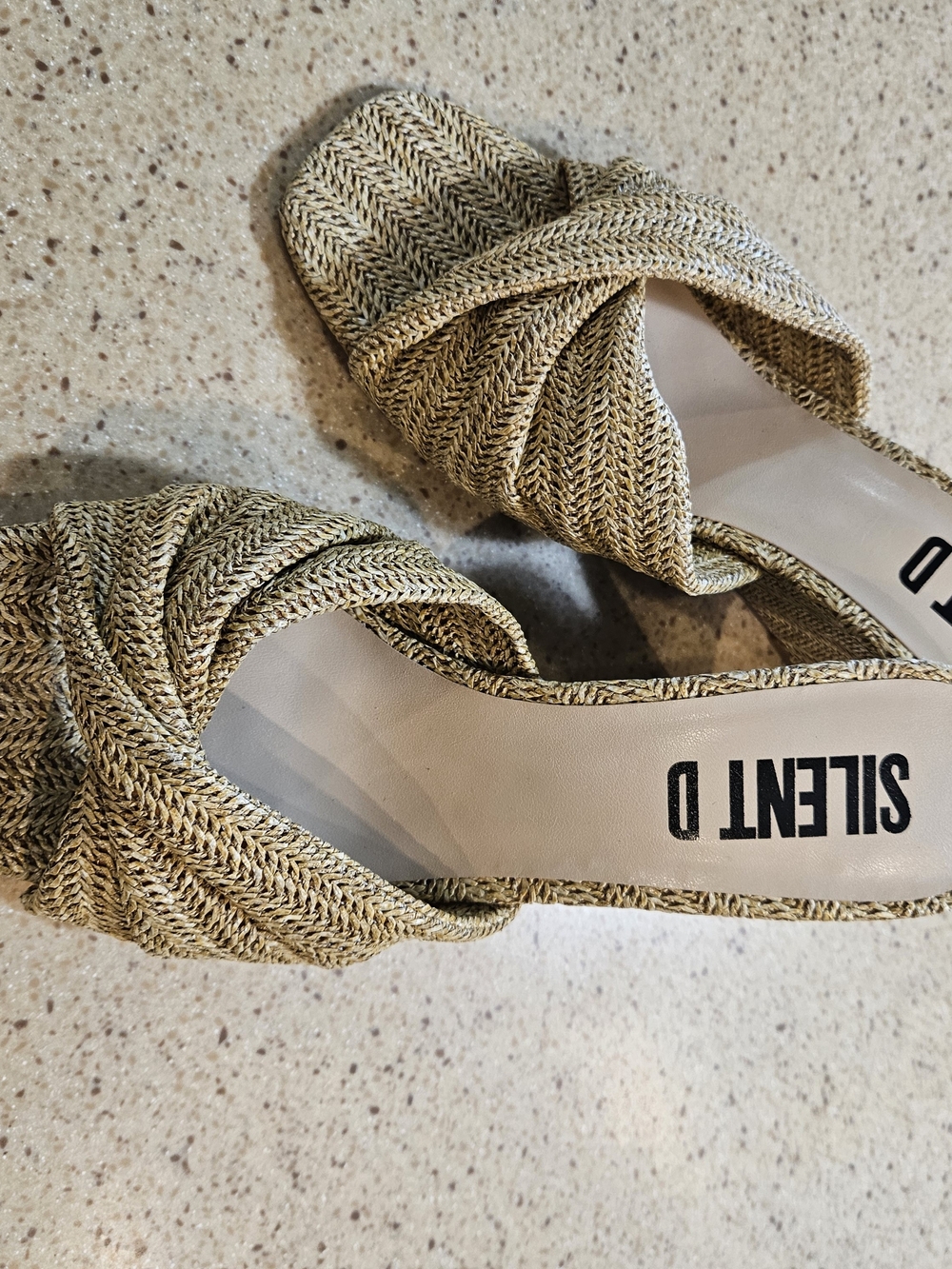 SILENT D Knotted Slide Mules in Woven Wheat Color